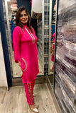 Chic Hot Pink Outfit with Leather Detailing