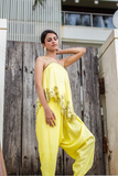 Traditional Yellow Dhoti With Asymmetrical Top