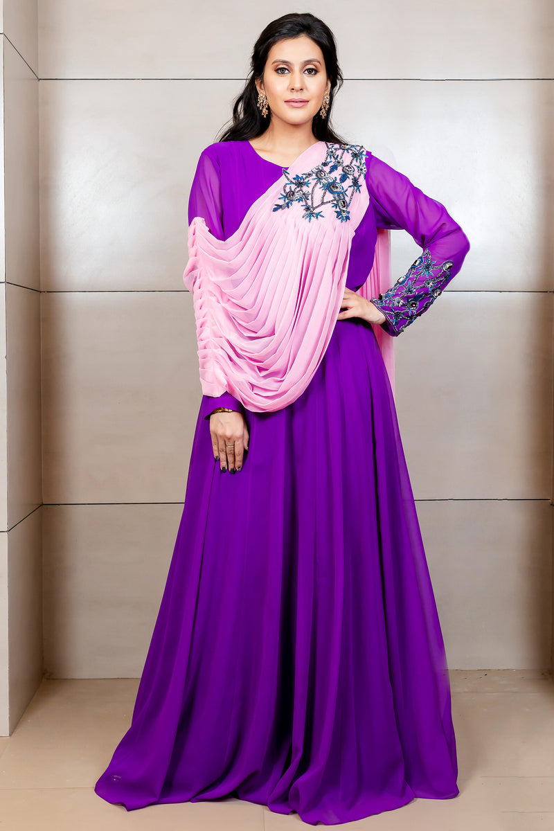 Ethereal Purple Cowled Gown