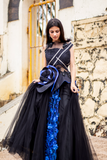 Black Gown With Applique Flowers