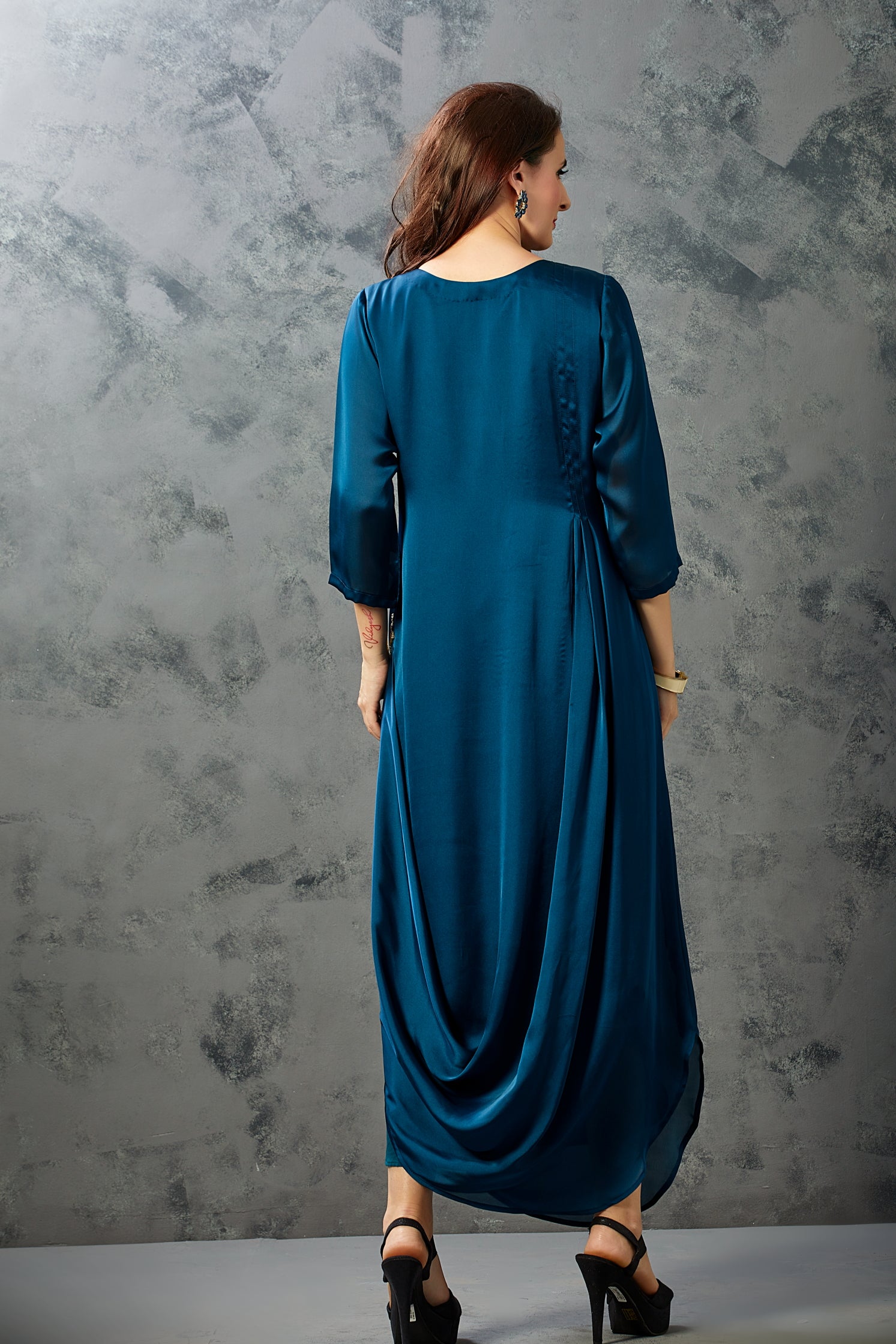 Peacock Blue Round Neckline Dress