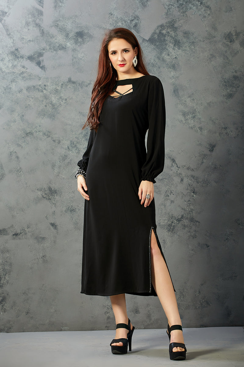 Elegant Black Criss Cross Neck Dress