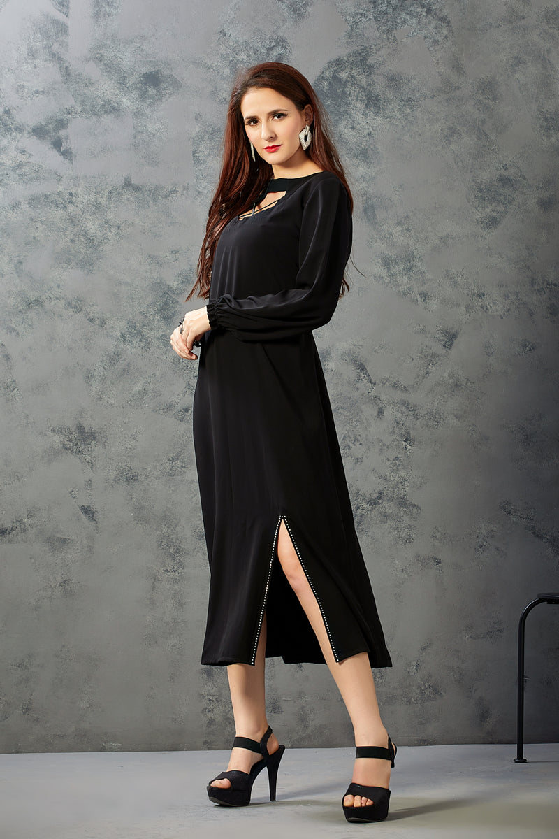 Elegant Black Criss Cross Neck Dress