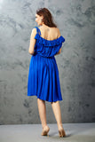 Blue One Shoulder Short Dress