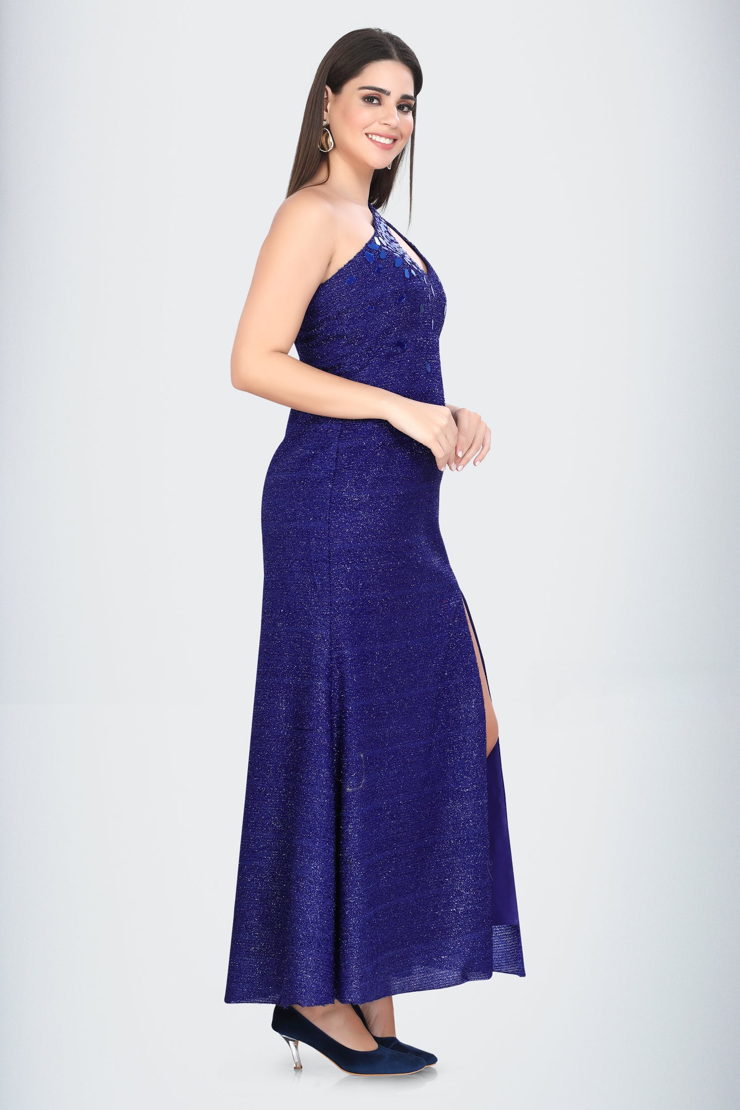 Radiant Blue Shimmer Evening Gown