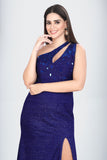 Radiant Blue Shimmer Evening Gown