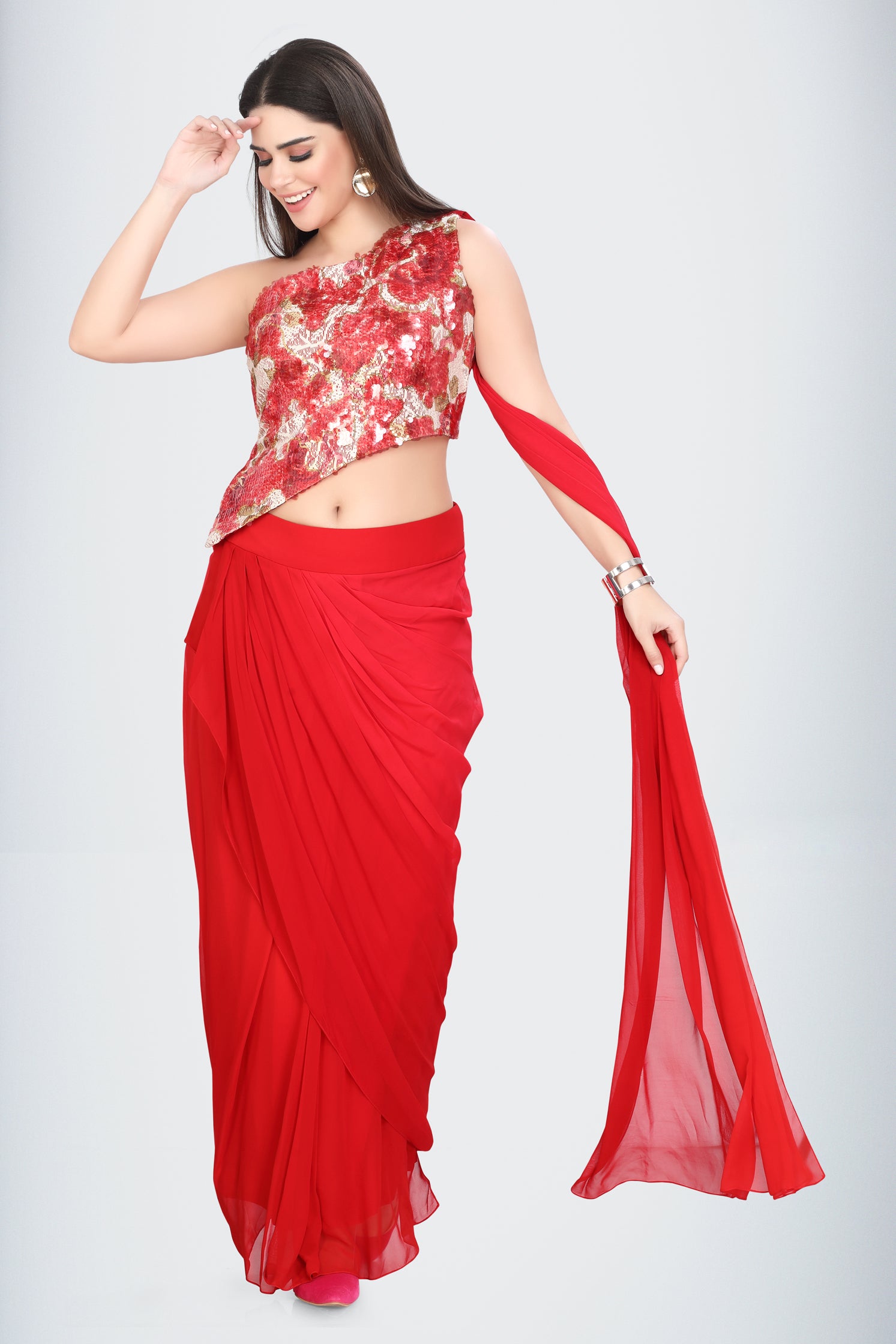 Modern Red Saree Set