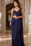 Midnight Sapphire Shimmer Saree