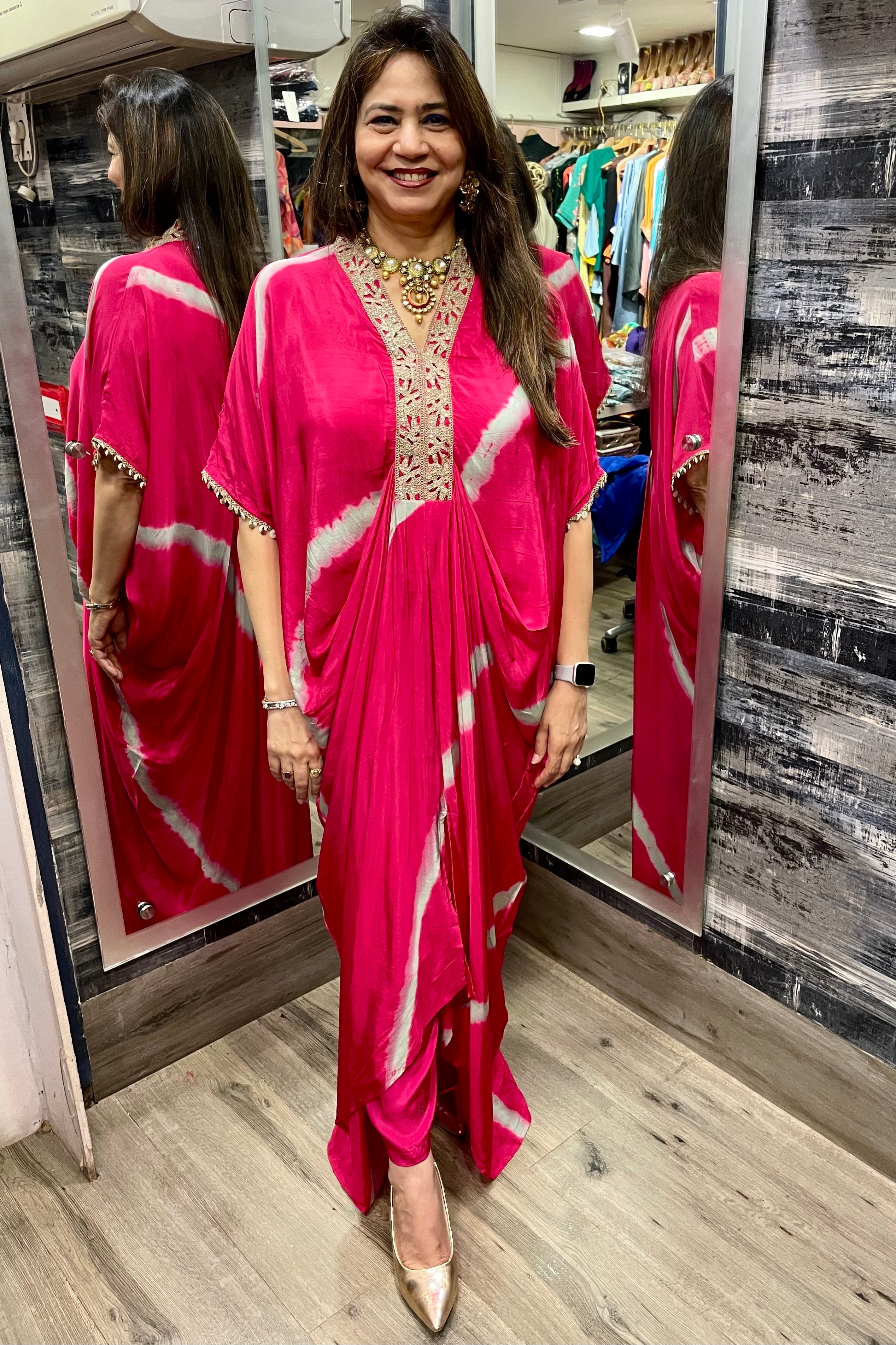 Pink Lehriya Cowled Dress Pink Lehriya Cowled Dress