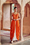 Orange Cowled Dhoti Kurta Set