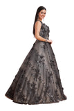 Elegant Black Flower Work Gown