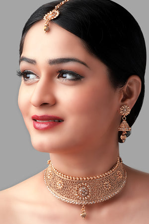 Golden Set with Polki Beads with Mangtika and Earrings