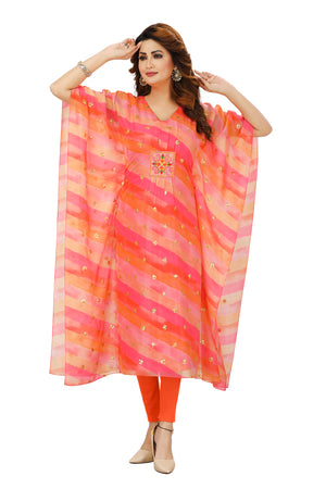 Dreamy Pink and Peach Lehriya Kaftan