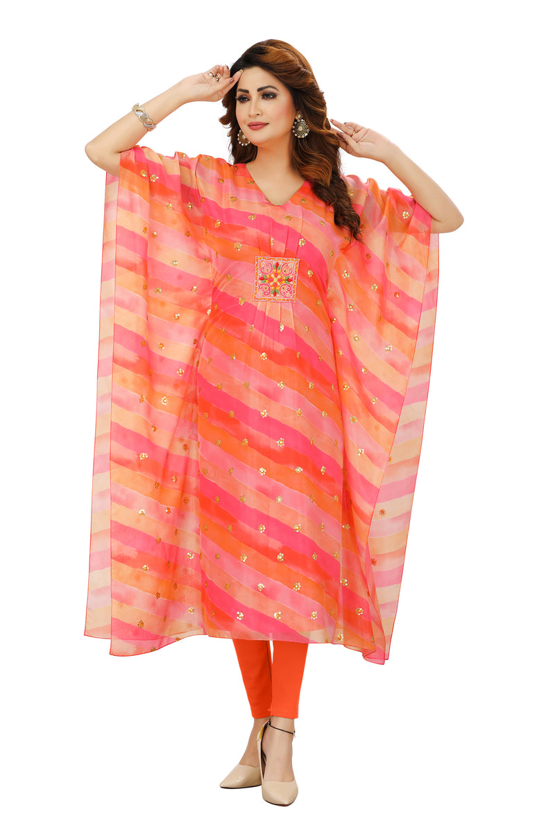 Dreamy Pink and Peach Lehriya Kaftan