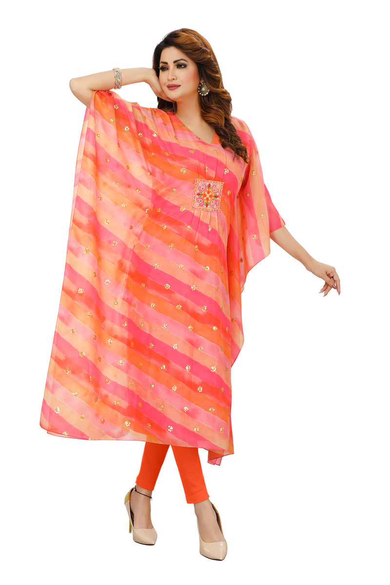 Dreamy Pink and Peach Lehriya Kaftan