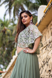 Pistachio Green Lehenga With Cape