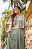 Pistachio Green Lehenga With Cape