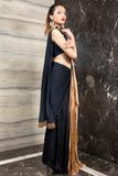 Black and Beige Saree on Palazzo