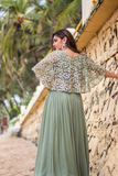 Pistachio Green Lehenga With Cape