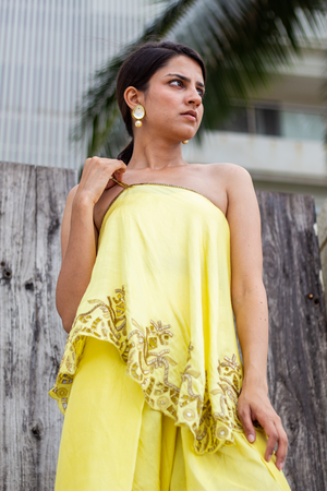 Traditional Yellow Dhoti With Asymmetrical Top