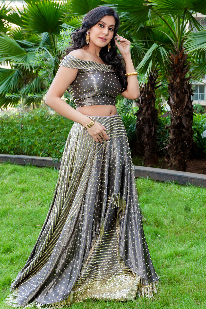 Grey Assymetrical Lehenga