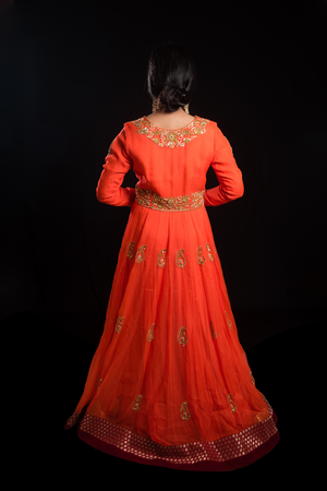 Orange Princess Cut Embroidered Anarkali