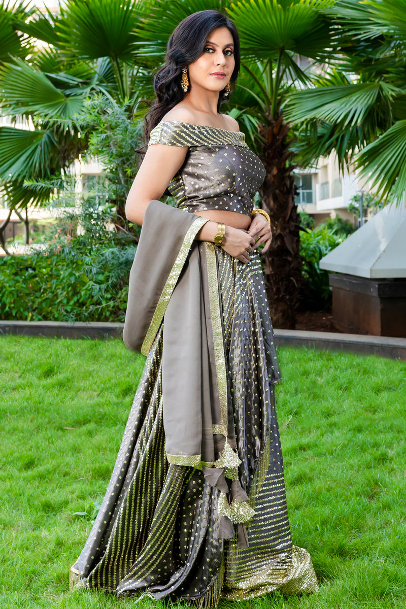 Grey Assymetrical Lehenga