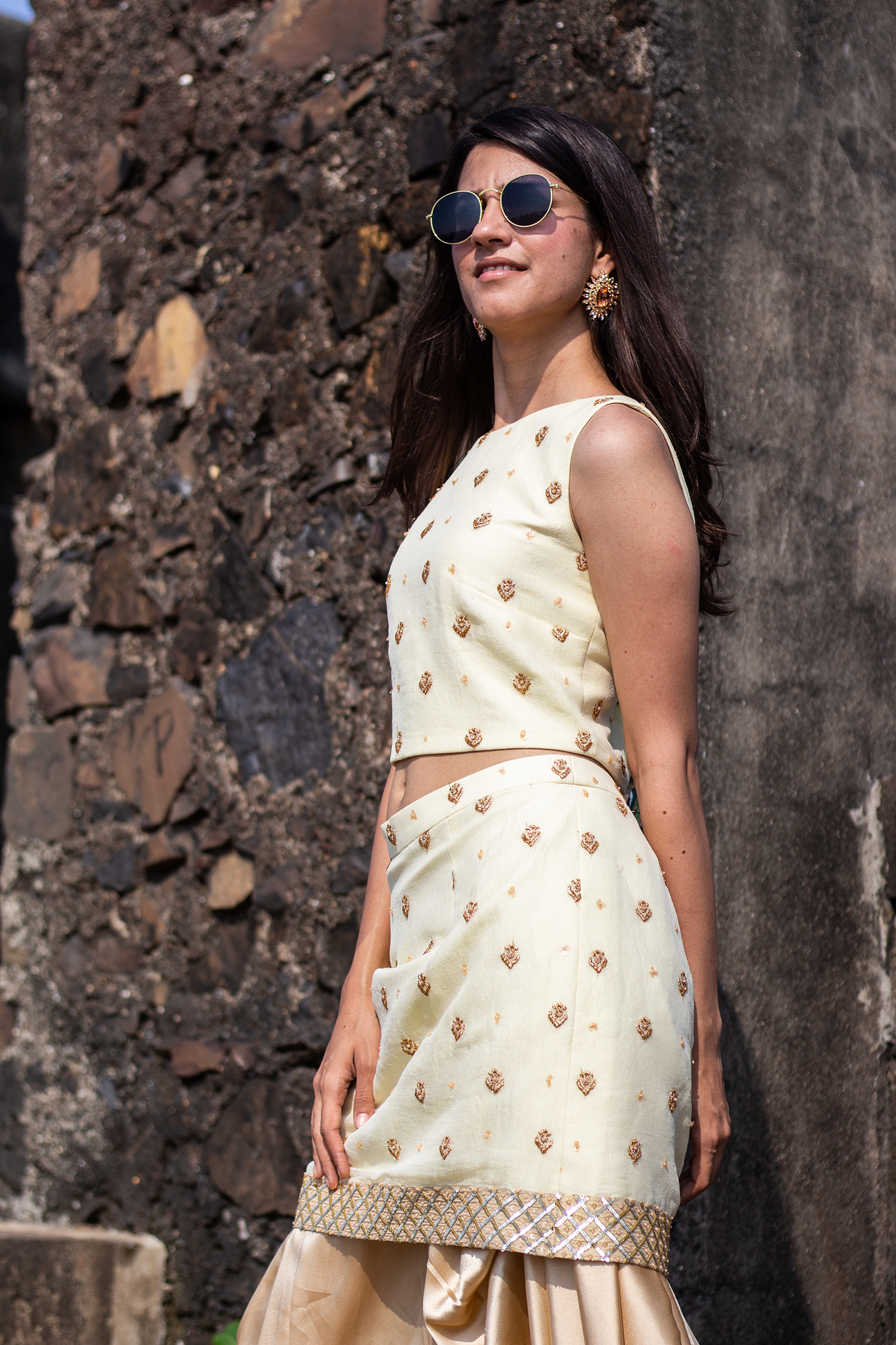 Crop Top With White Dhoti Skirt