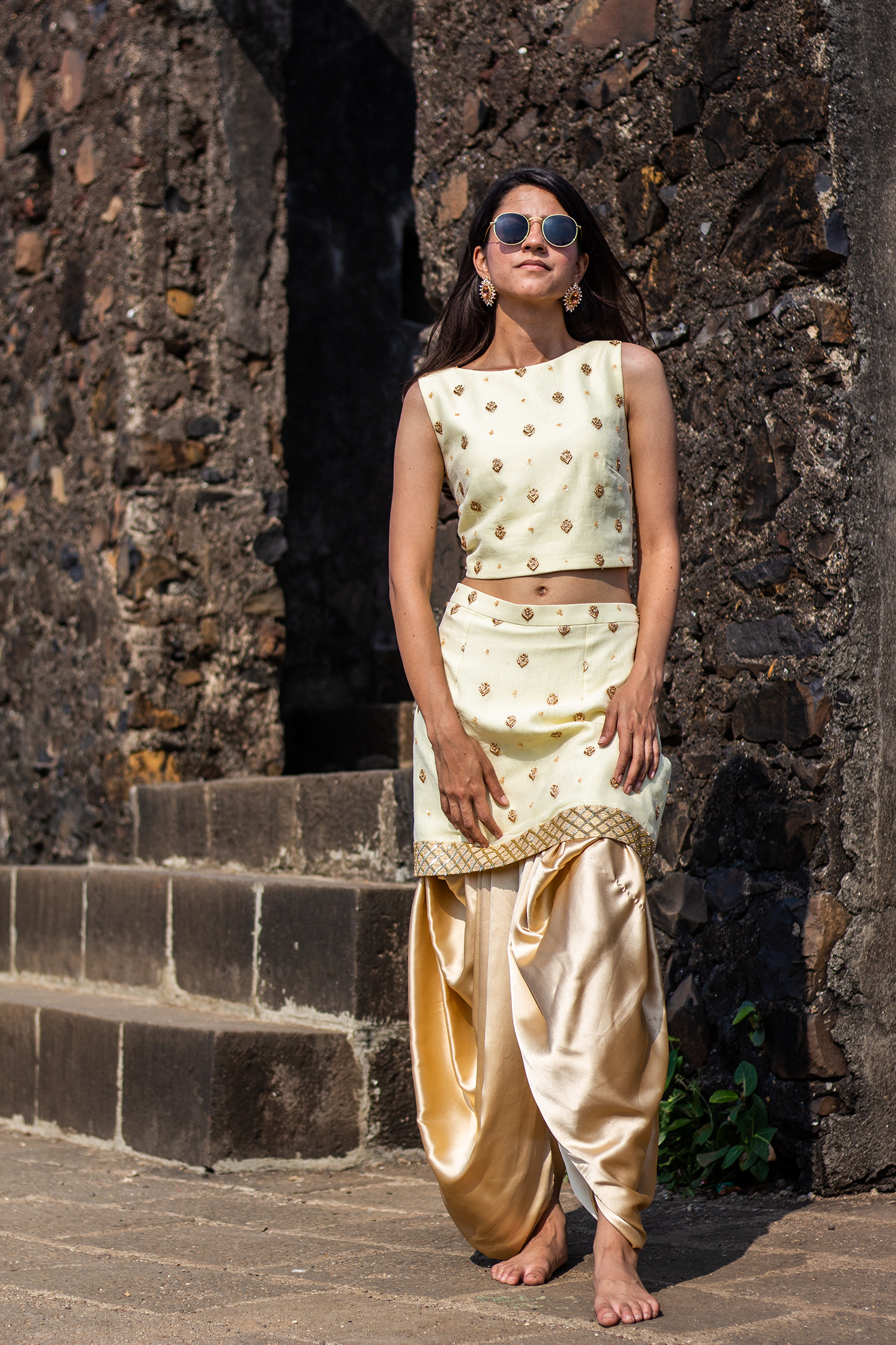Crop Top With White Dhoti Skirt