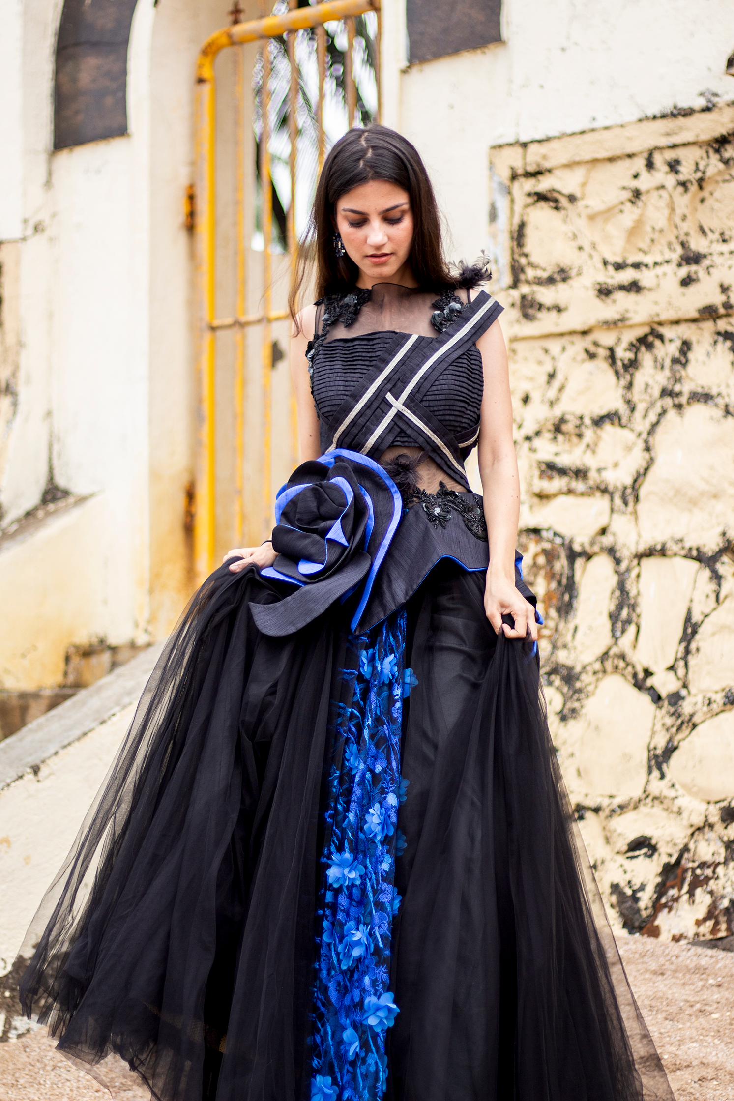 Black gown with shop flowers