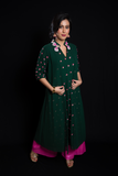 Pleated Floral Green Kurta with Hot Pink Palazzo