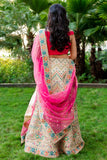 Beige and Hot Pink Threadwork Lehenga