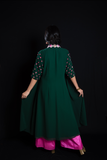 Pleated Floral Green Kurta with Hot Pink Palazzo