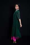 Pleated Floral Green Kurta with Hot Pink Palazzo