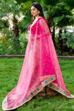 Beige and Hot Pink Threadwork Lehenga