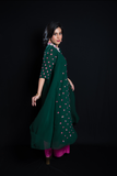 Pleated Floral Green Kurta with Hot Pink Palazzo