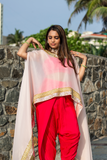 Pink Crape Dhoti Set With Cape