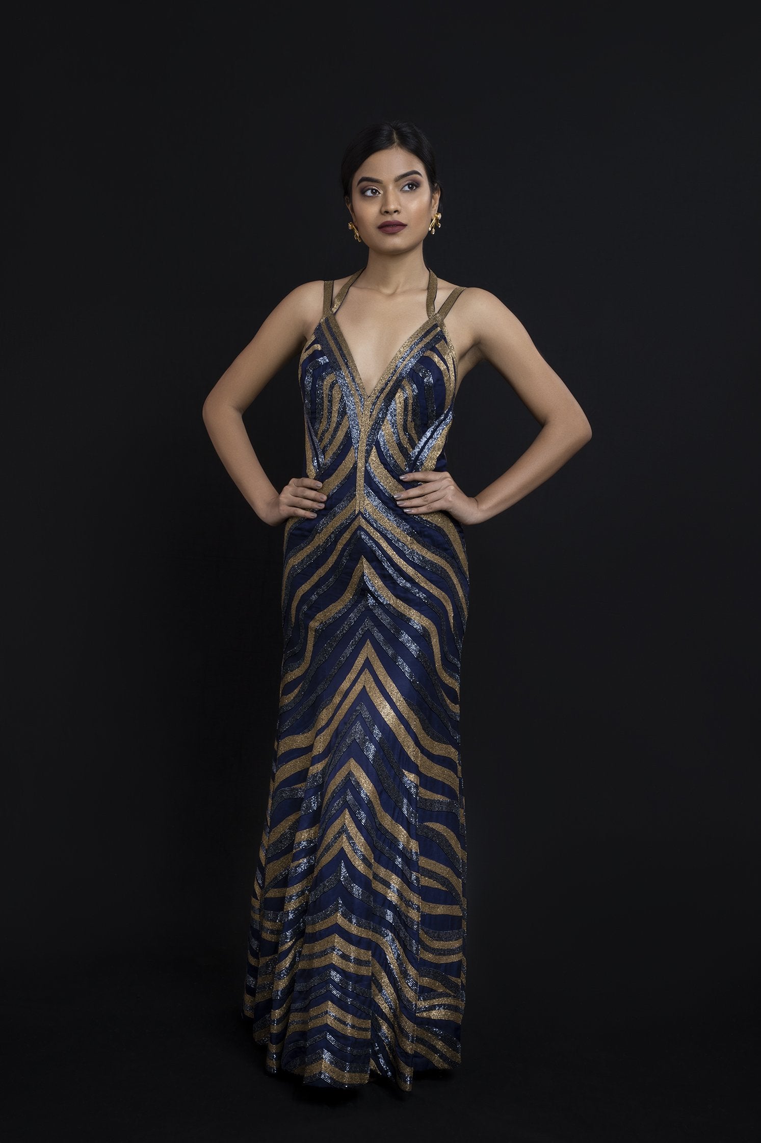 Gold and Midnight Blue Sequence Gown