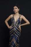 Gold and Midnight Blue Sequence Gown