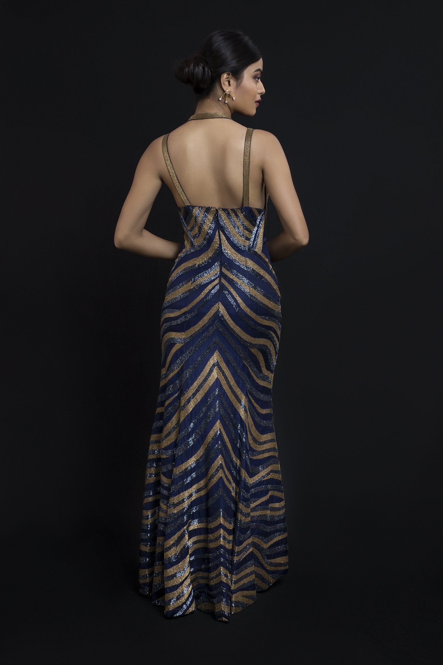 Gold and Midnight Blue Sequence Gown Mehr By Pretty Gold and Midnight Blue Sequence Gown Mehr By Pretty
