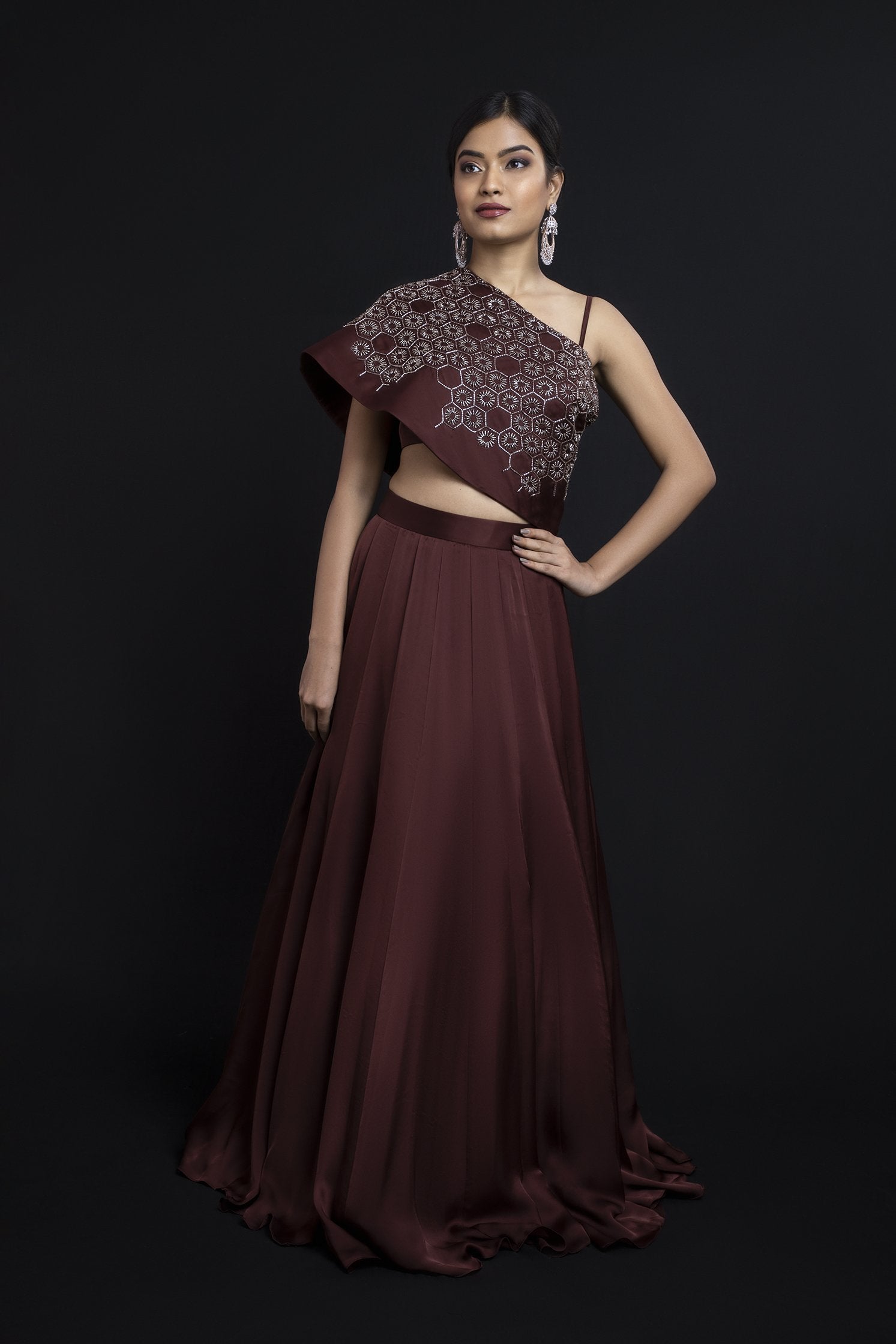 Elegant Chiffon Wedding Skirt and Top with Short Sleeves