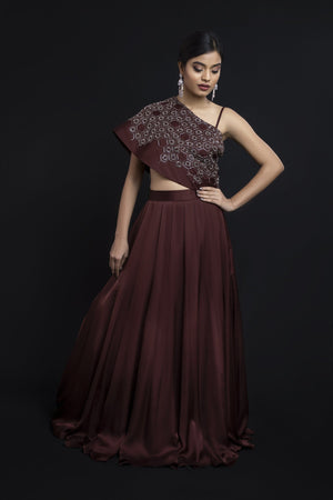 Embroidered One Shoulder Blouse with Skirt