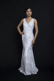 White Gown with Sequinned Embroidery