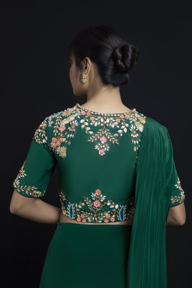 Emerald Green Draped Saree