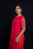 Red Cowling Top with Draped Dupatta