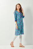 Aqua Blue Floral Kurti