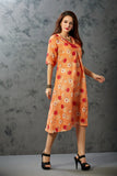 A-line Box Pleat Dress with Folded Collar Neck