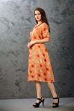 A-line Box Pleat Dress with Folded Collar Neck
