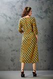 Printed Mustard and Bottle Green Summer Dress