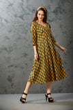 Printed Mustard and Bottle Green Summer Dress